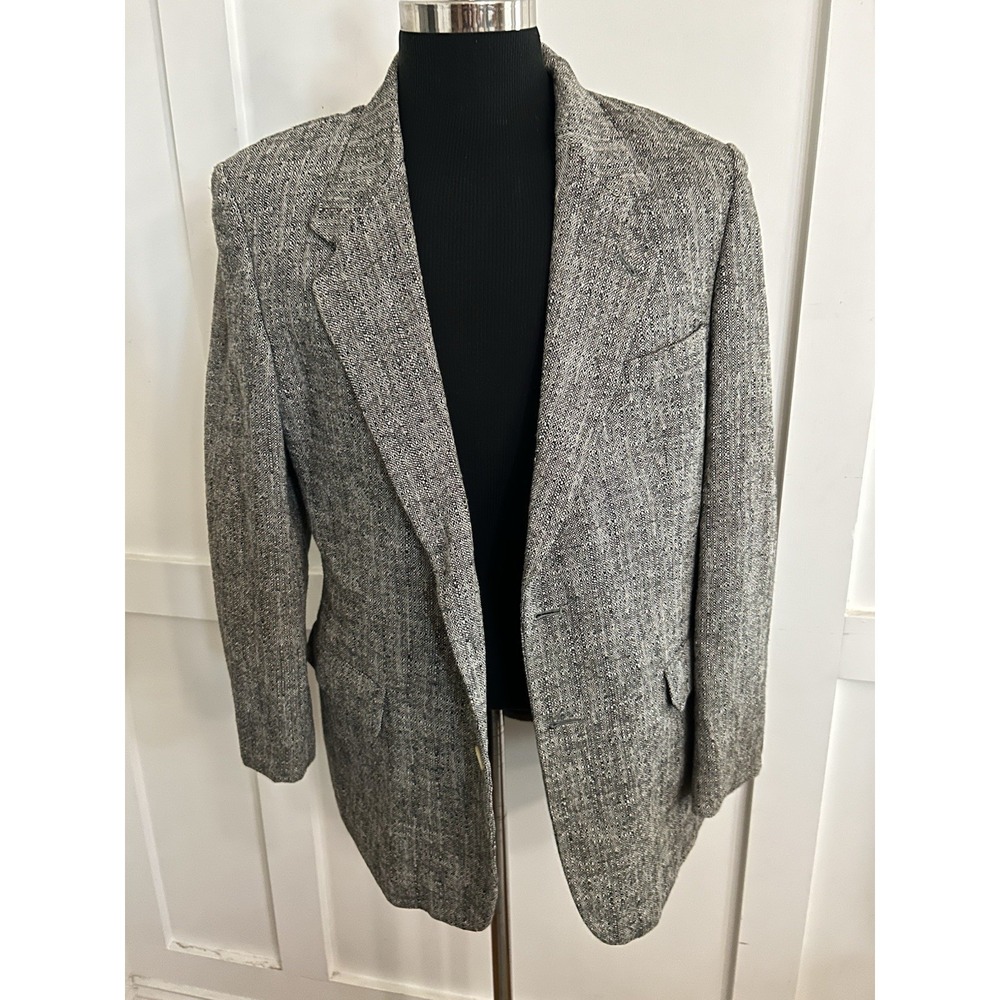 HABAND Men's Size 44 Linen Blend Tweed  Style Jacket Blazer Black & White